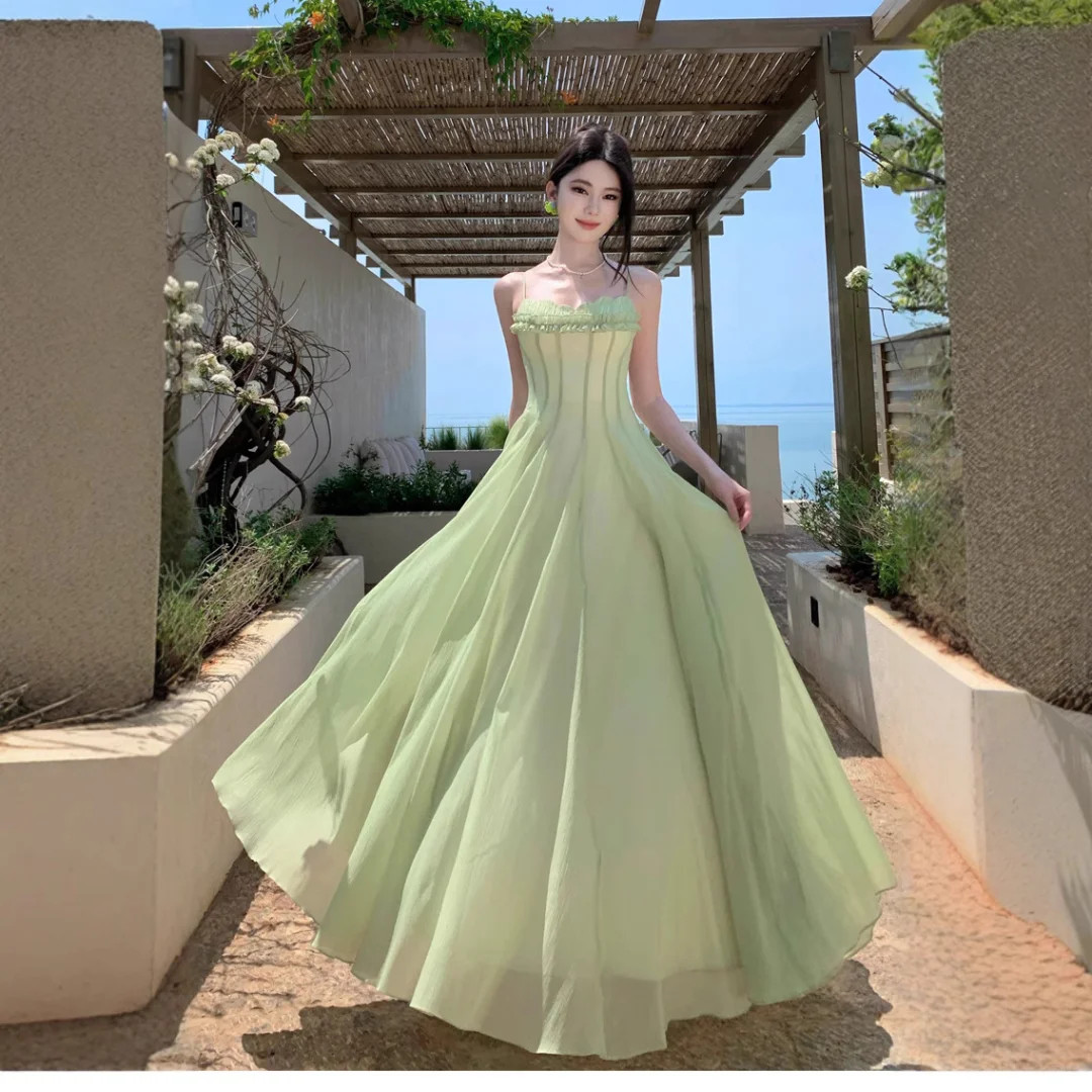 Elegant A Line Spaghetti Straps Chiffon Long Prom Dresses Formal Dress