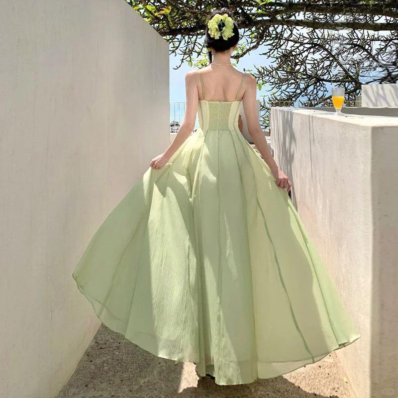 Elegant A Line Spaghetti Straps Chiffon Long Prom Dresses Formal Dress