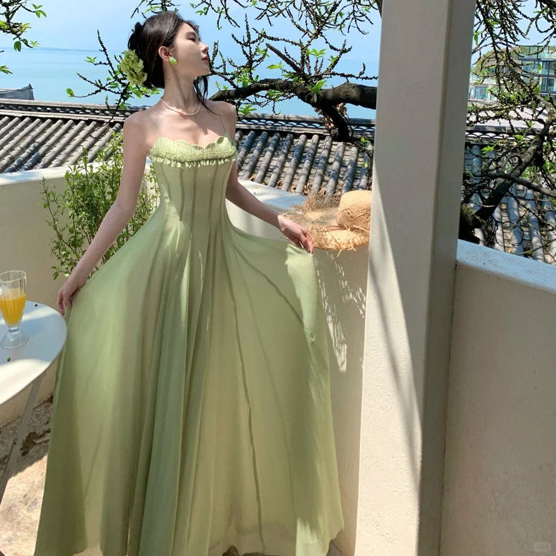 Elegant A Line Spaghetti Straps Chiffon Long Prom Dresses Formal Dress