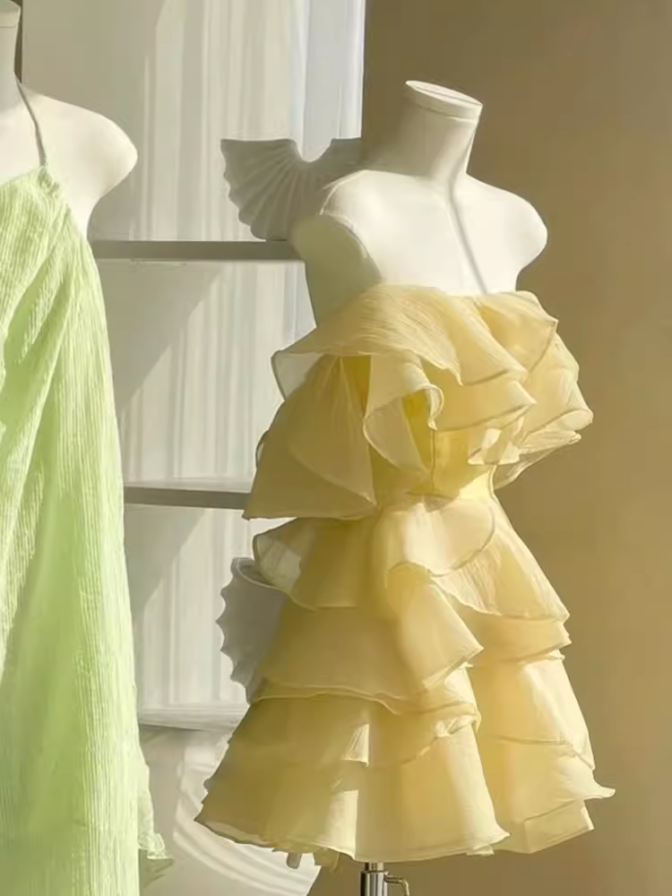 Simple A line Strapless Short Birthday Dress Yellow Homecoming Dresses