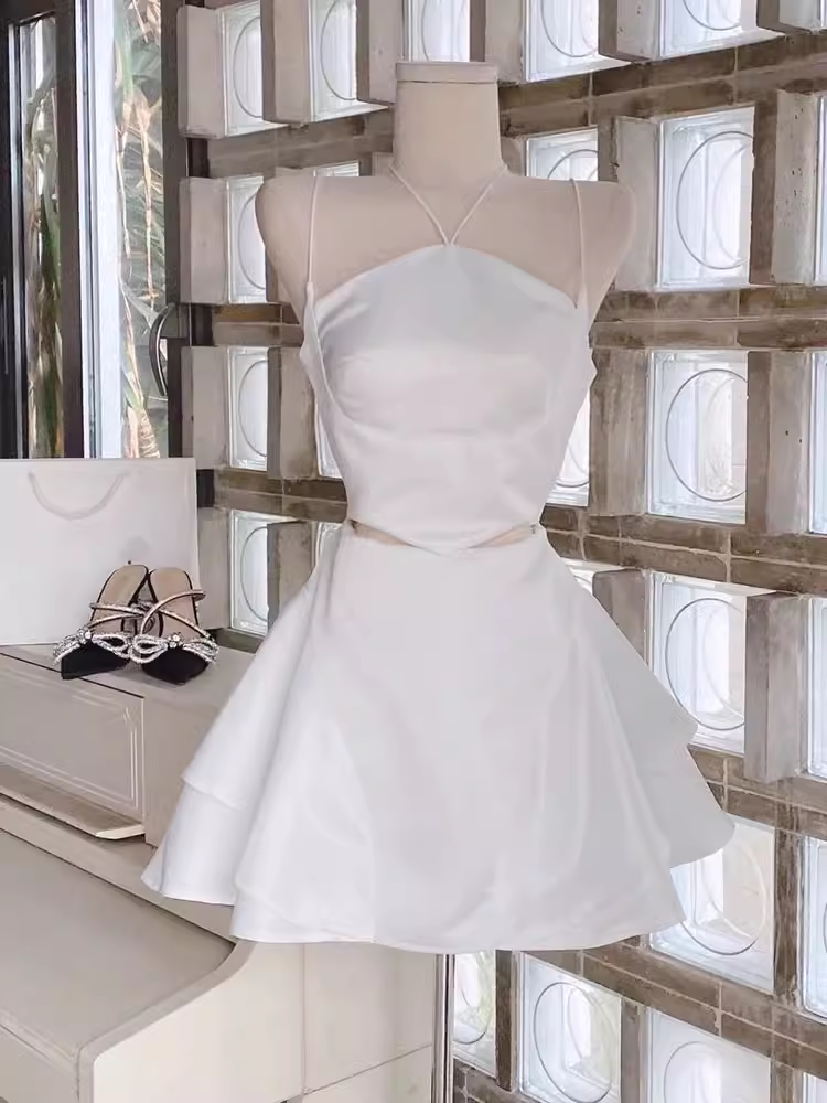 Simple A Line Spaghetti Straps Short Birthday Dress White Homecoming Dresses