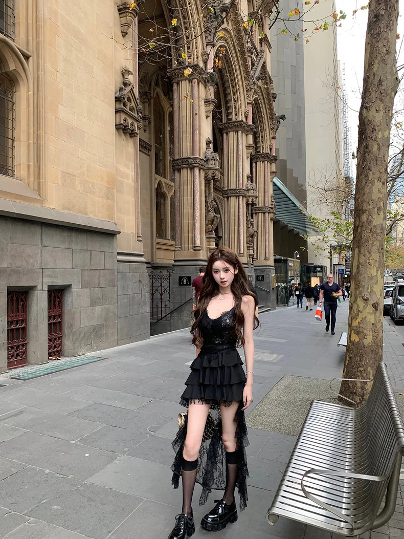 Unique Black A Line Spaghetti Straps Chiffon Lace Short Homecoming Dress 20th Birthday Outfits