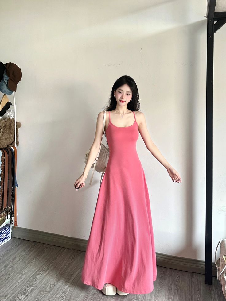 Pretty A Line Spaghetti Straps Pink Satin Long Prom Dresses Formal Dress