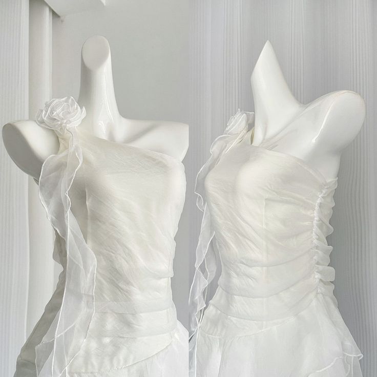 White A Line One Shoulder Chiffon Ruffles Short Homecoming Dress 16th Birthday Outfits