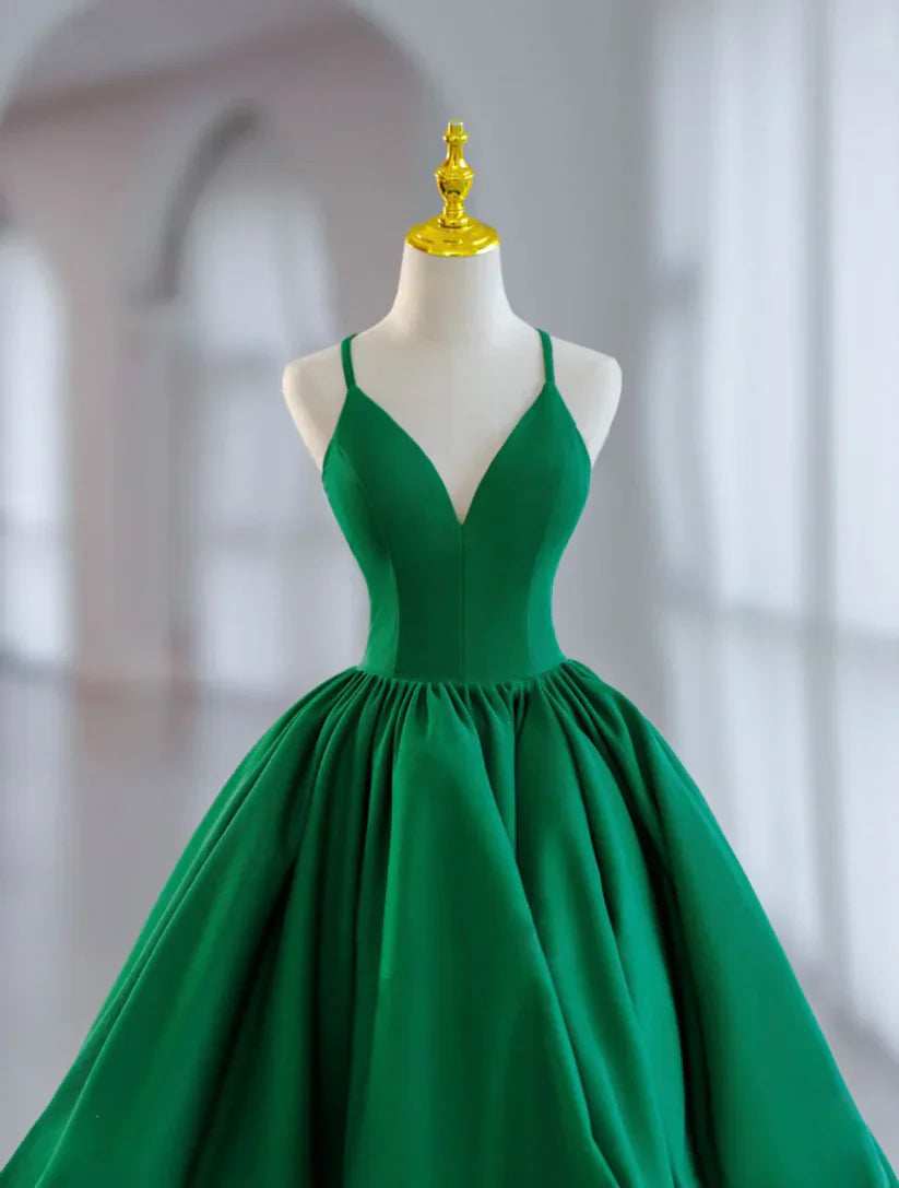 Classy Ball Gown Spaghetti Straps Green Satin Short Homecoming Dress 18th Birthday Outfits