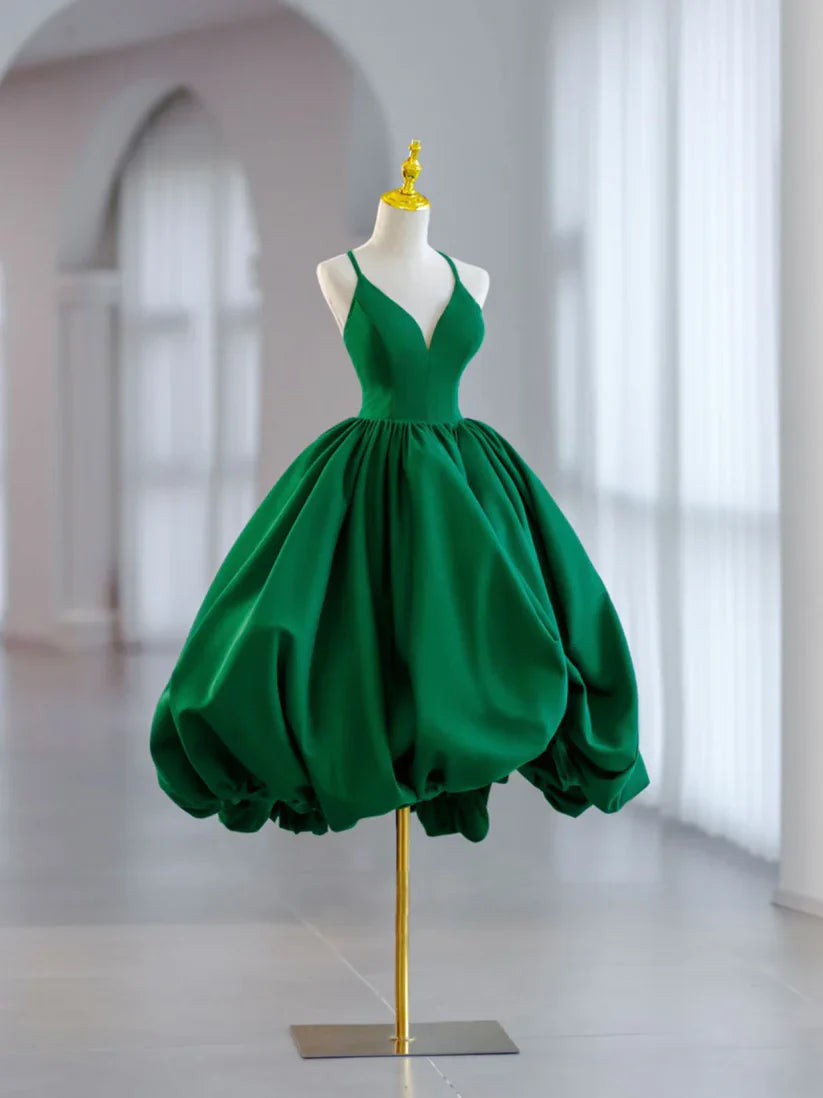 Classy Ball Gown Spaghetti Straps Green Satin Short Homecoming Dress 18th Birthday Outfits
