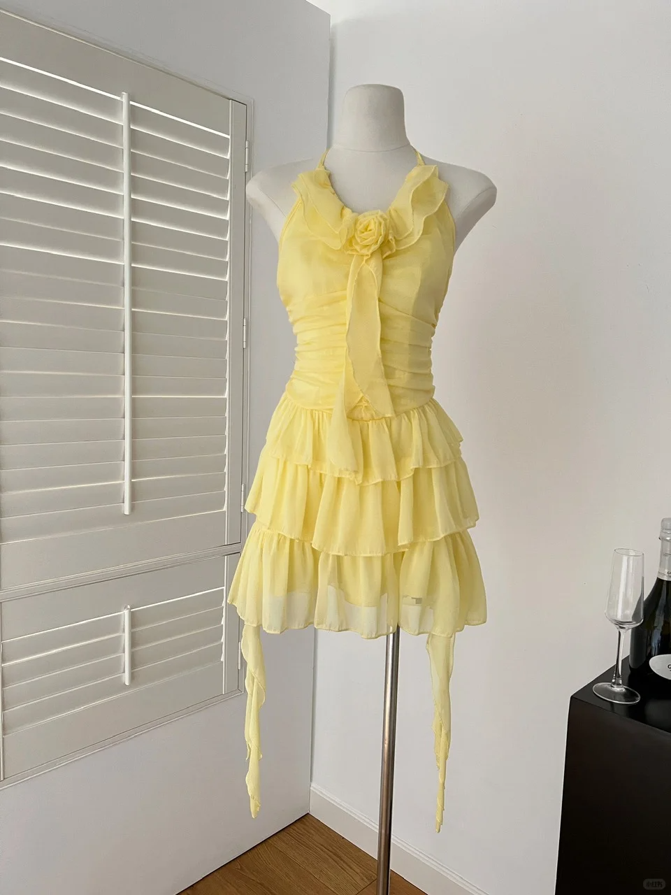 Yellow A Line Halter Chiffon Tiered Short Homecoming Dress 19th Birthday Outfits