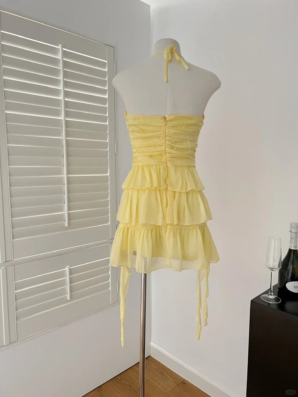 Yellow A Line Halter Chiffon Tiered Short Homecoming Dress 19th Birthday Outfits