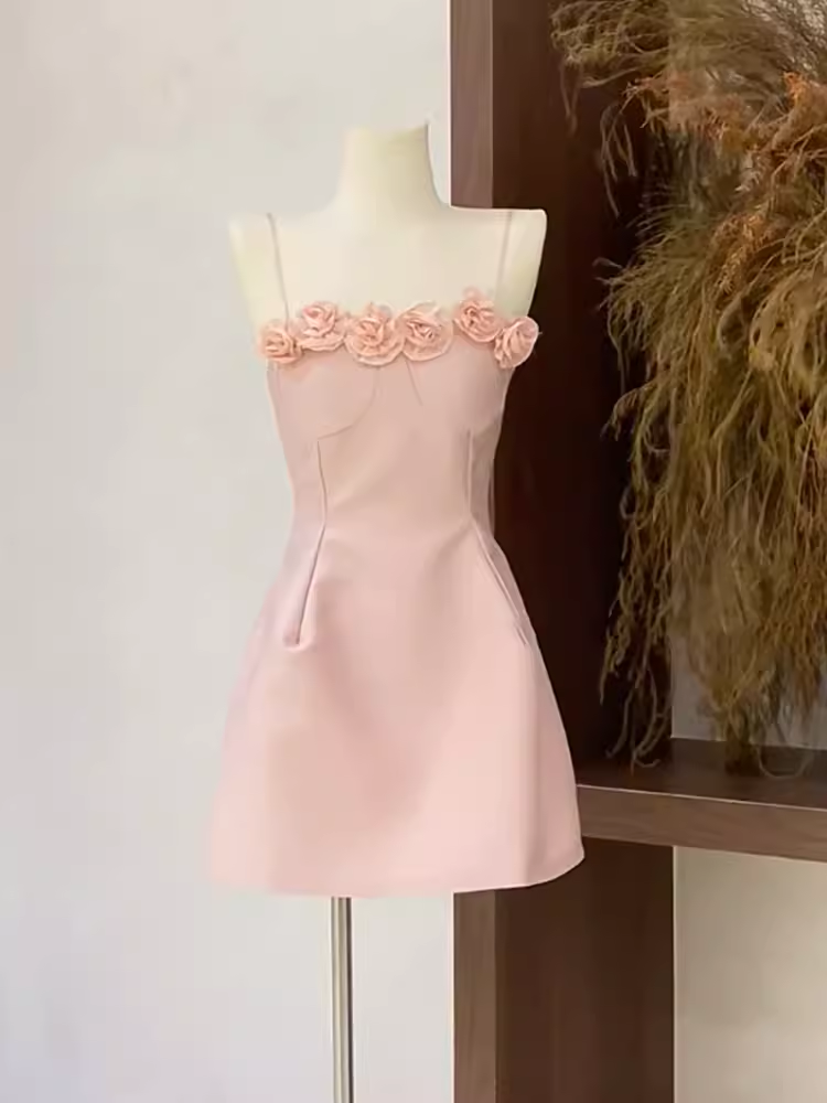 Cute A Line Spaghetti Straps Short Birthday Dress Pink Homecoming Dresses