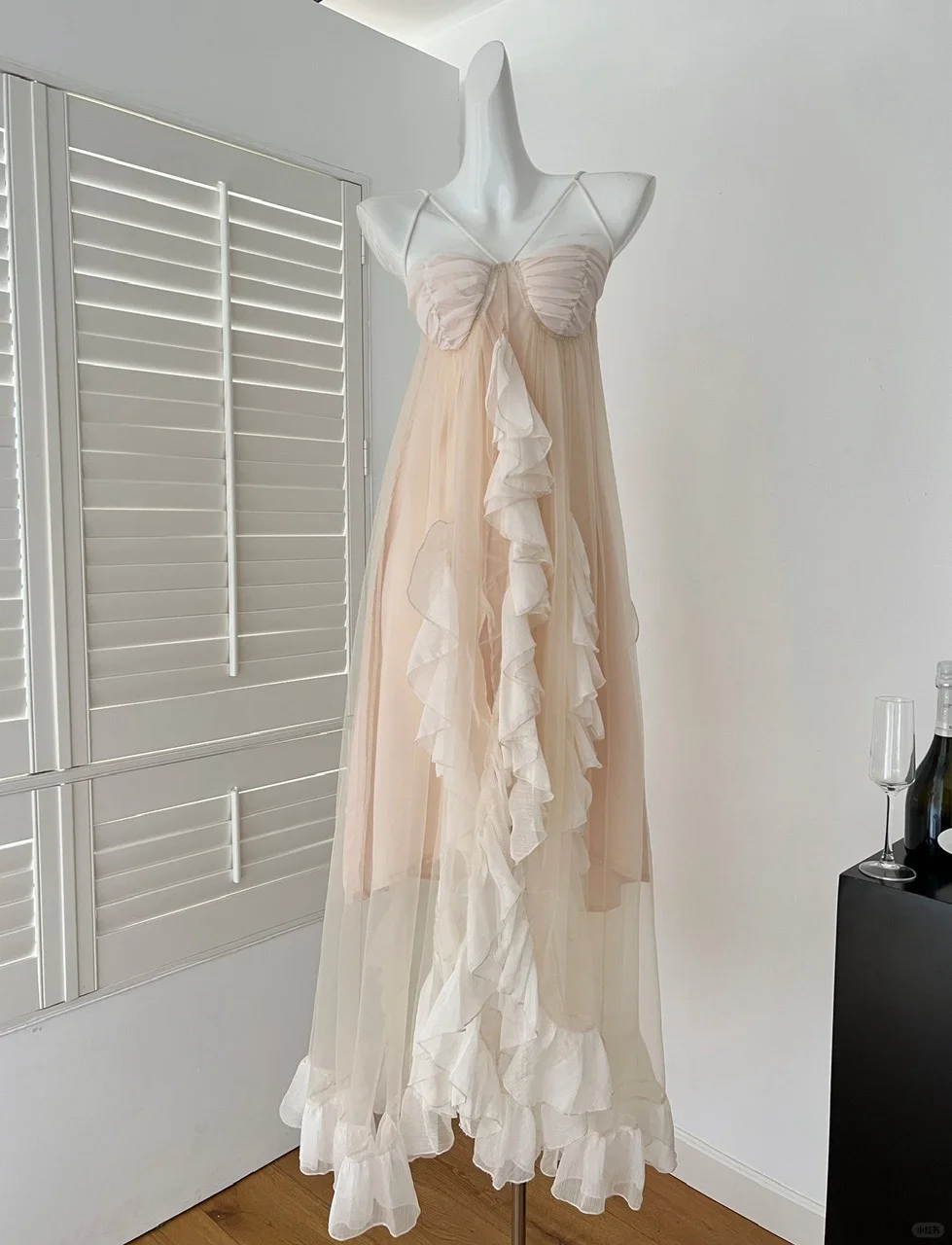 Princess A Line Spaghetti Straps Chiffon Tulle Ruffles Long Prom Dresses Formal Dress