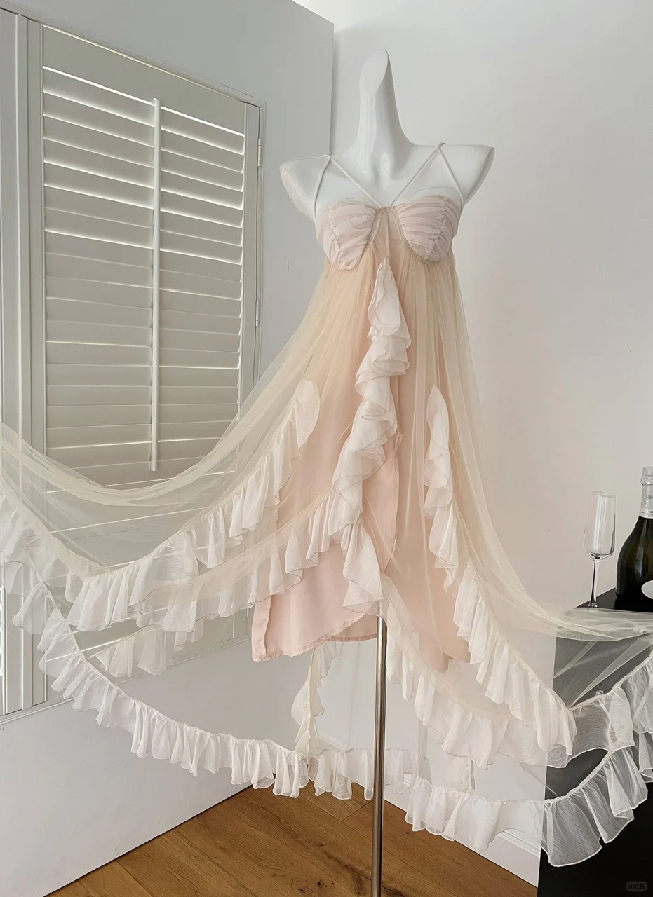 Princess A Line Spaghetti Straps Chiffon Tulle Ruffles Long Prom Dresses Formal Dress