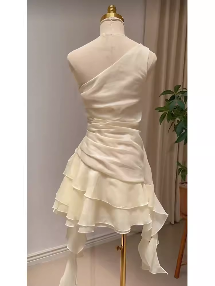 Cute A Line One Shoulder Short Birthday Dress Chiffon Homecoming Dresses