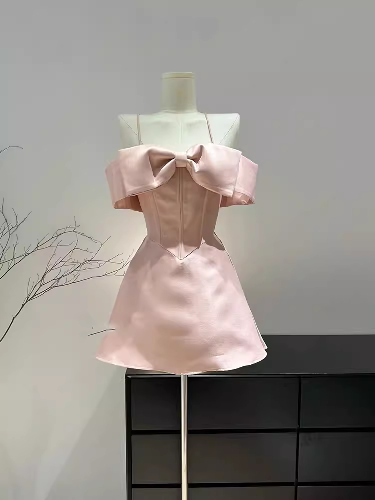 Simple A line Spaghetti Straps Pink Birthday Dress Satin Homecoming Dresses