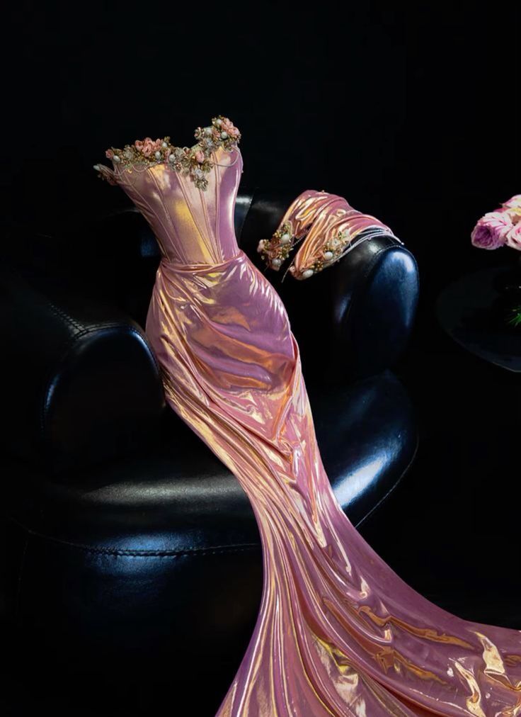 Pretty Mermaid Strapless Satin Flower Long Prom Dresses Formal Dress