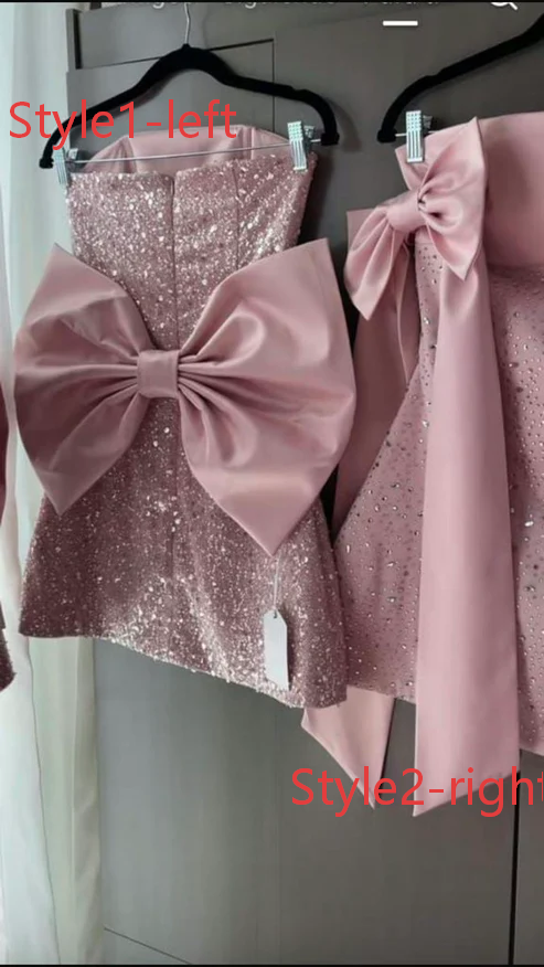 Sparkly A Line Strapless Satin Sequin Backless With Bow Short Homecoming Dress 19th Birthday Outfits