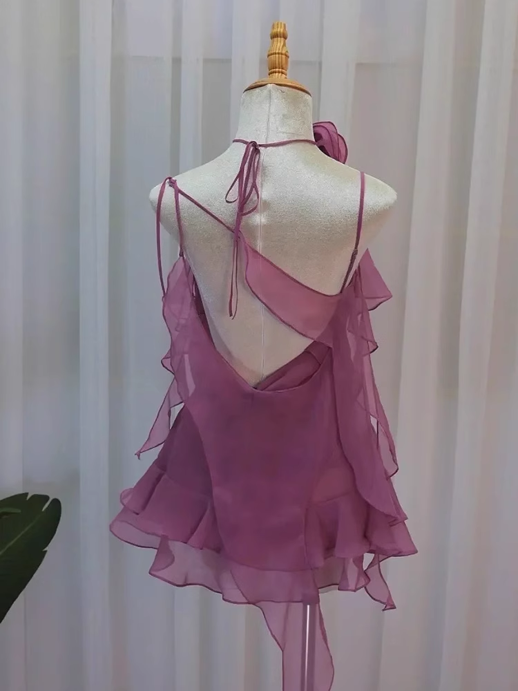 Simple A line Spaghetti Straps Backless Birthday Dress Chiffon Homecoming Dresses