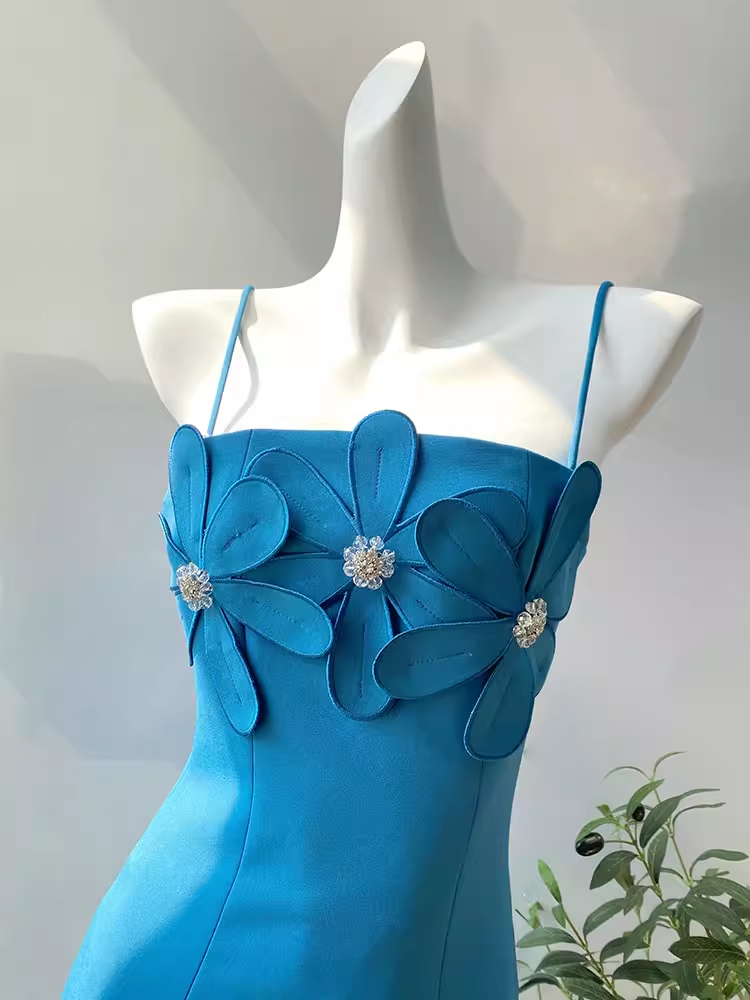 Simple A line Spaghetti Straps Blue Birthday Dress Homecoming Dresses