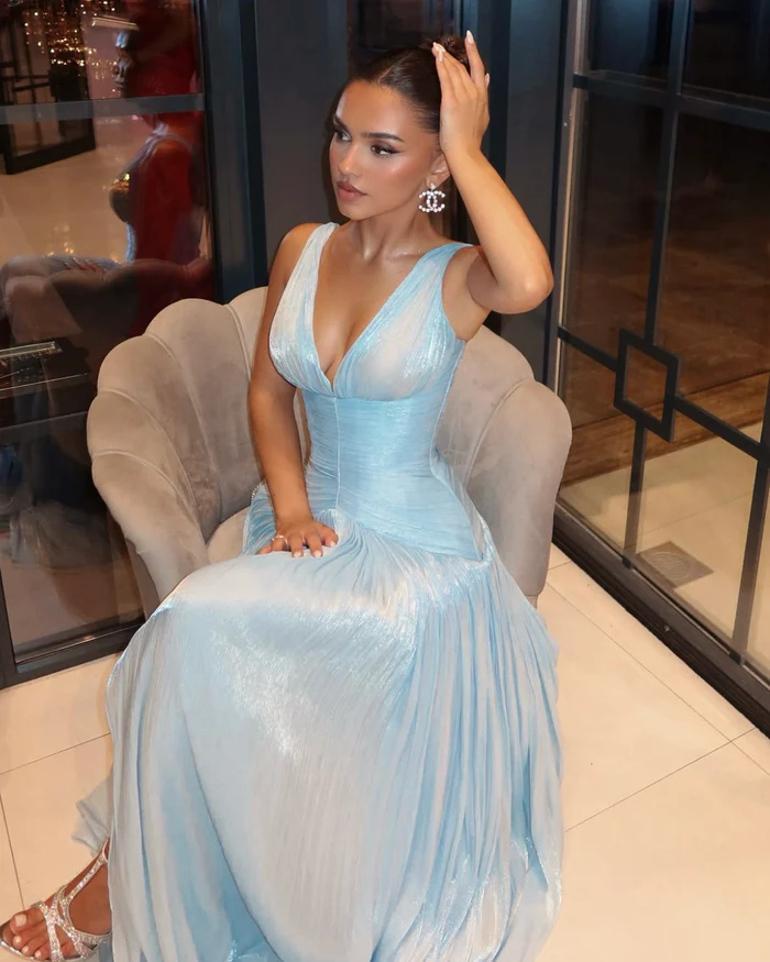 Sexy A Line V Neck Chiffon Slit Long Prom Dresses Formal Dress