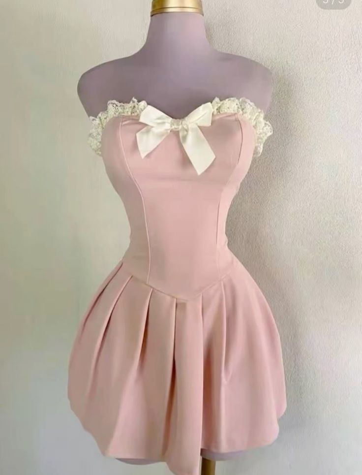 Sweet 16th Pink A Line Strapless Satin Lace With Bow Short Homecoming Dress Birthday Outfits