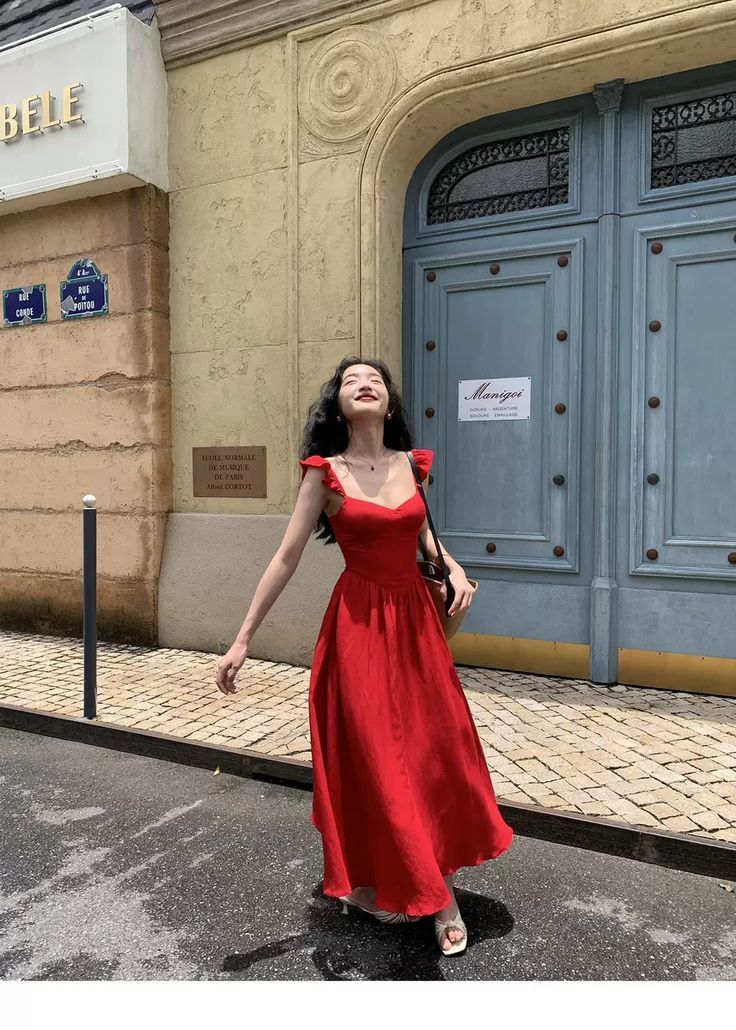 Unique Red A Line Ruffle Spaghetti Straps Satin Long Prom Dresses Formal Dress