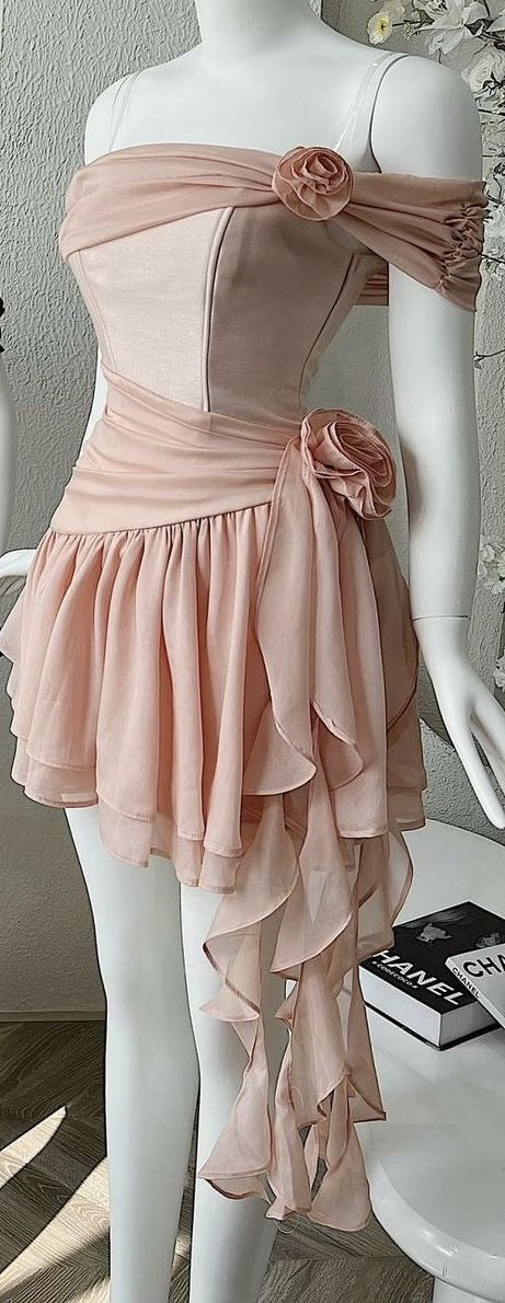 Unique A Line Off The Shoulder Satin Chiffon Ruffles Short Homecoming Dress 18th Birthday Outfits