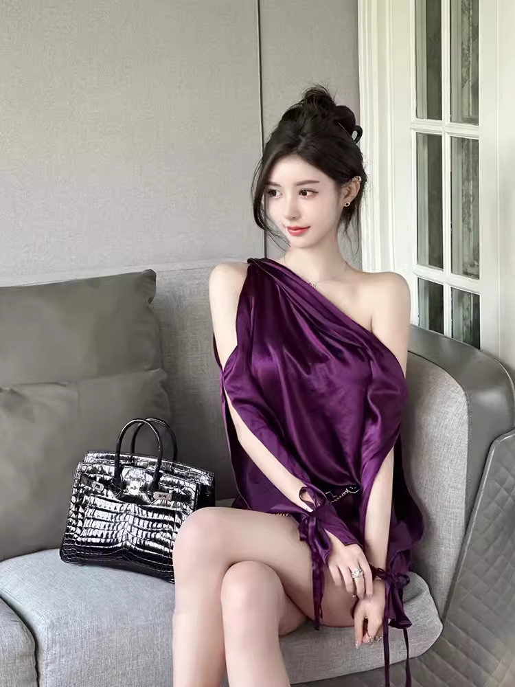 Elegant A line One Shoulder Grape 18th Birthday Dress Short Homecoming Dresses