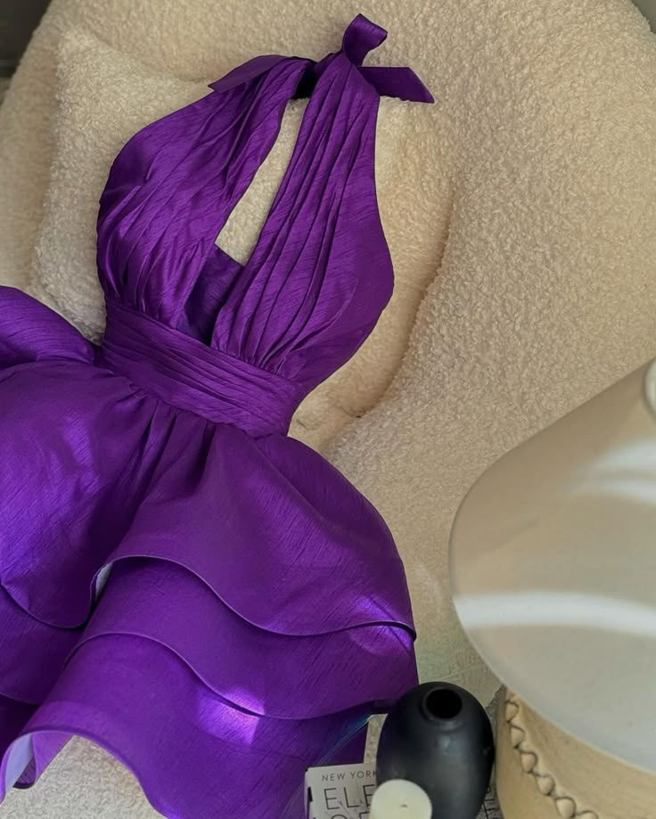 Dark Purple A Line Halter Satin Short Homecoming Dress 18th Birthday Outfits