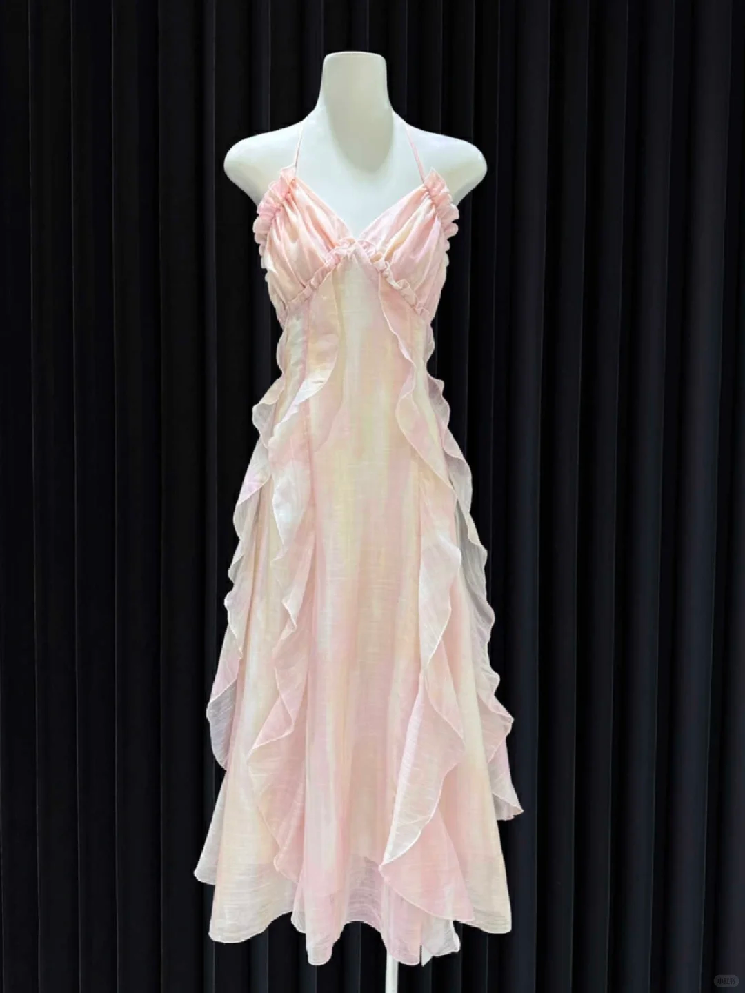 Unique A Line Halter Satin Ruffle Backless Long Prom Dresses Formal Dress