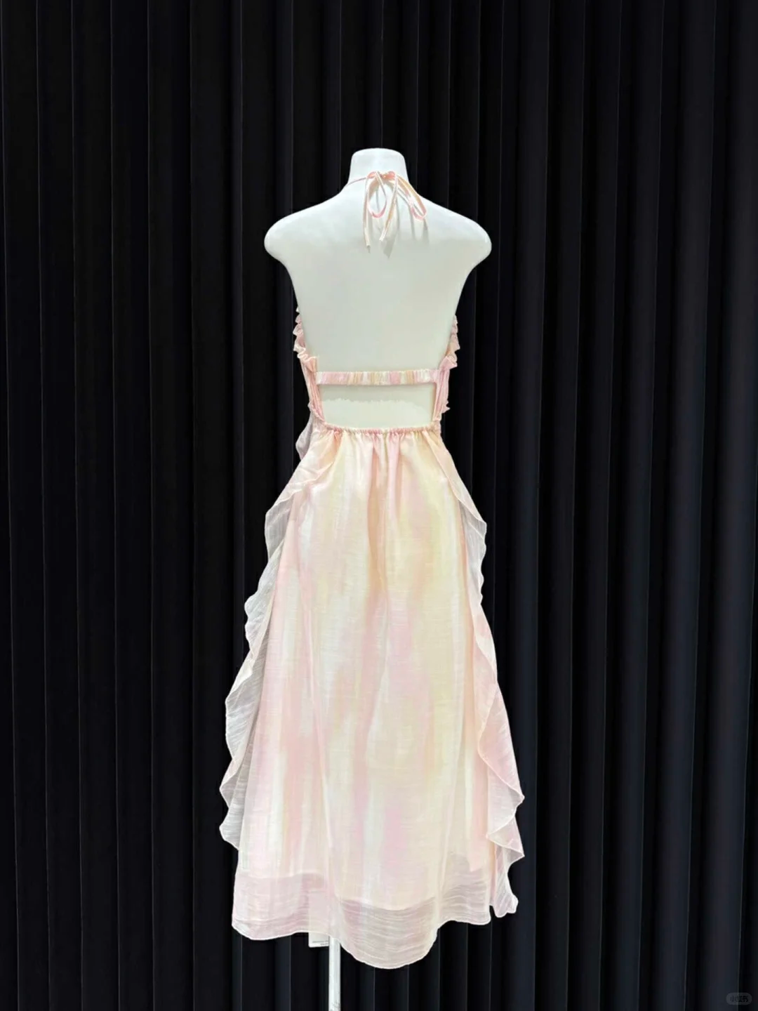 Unique A Line Halter Satin Ruffle Backless Long Prom Dresses Formal Dress