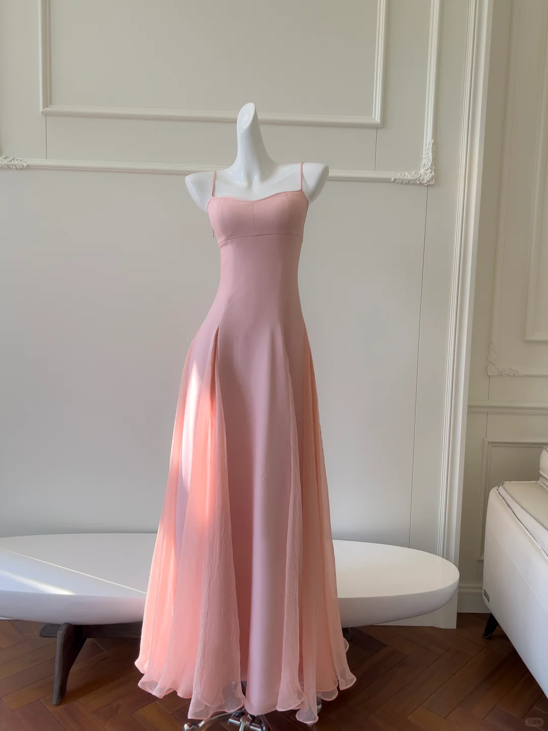Pretty A Line Spaghetti Straps Satin Chiffon Long Prom Dresses Formal Dress