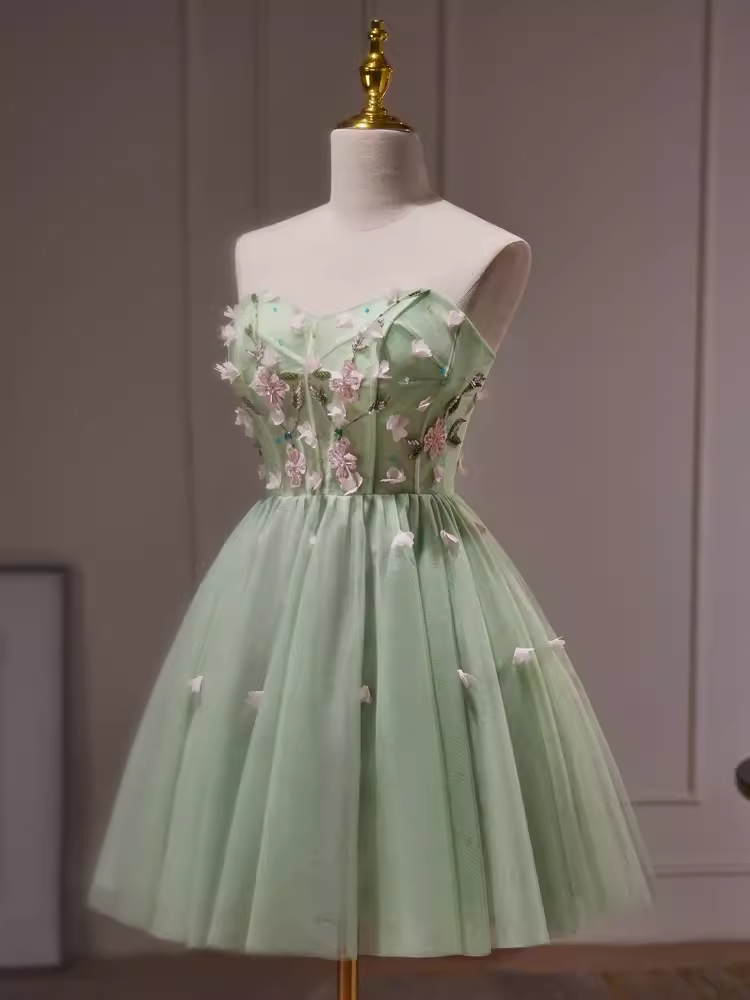 Elegant A Line Mint Green Birthday Outfits Tulle Homecoming Dresses