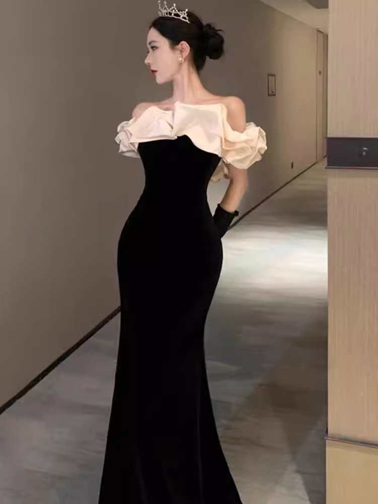 Sexy Mermaid Off The Shoulder Black Prom Dresses C54