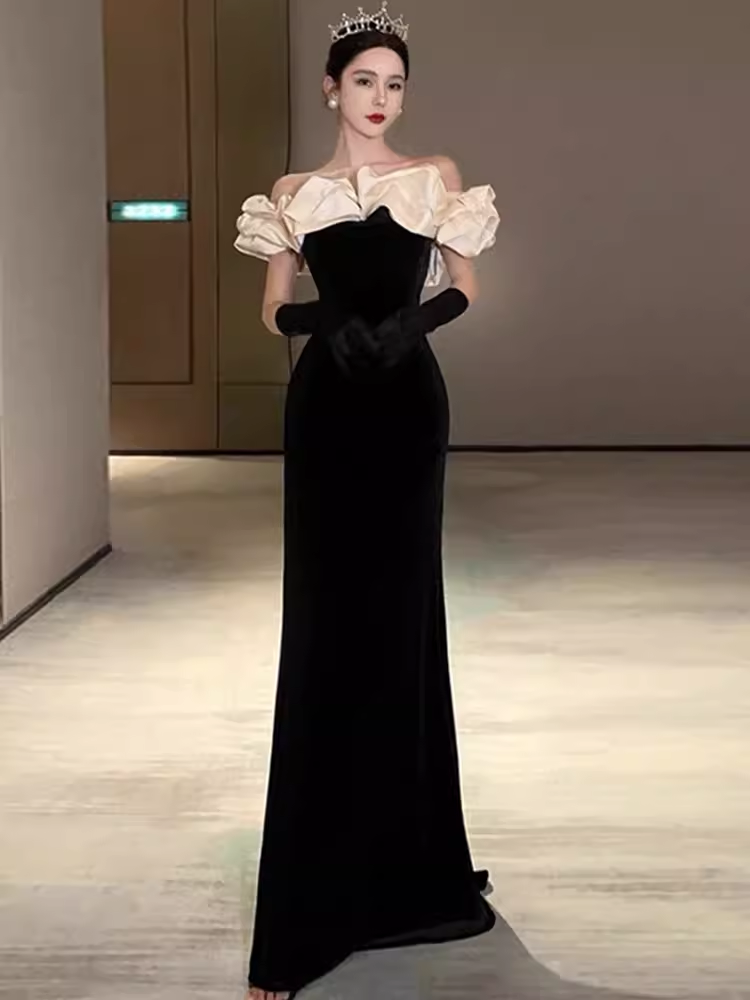 Sexy Mermaid Off The Shoulder Black Prom Dresses C54
