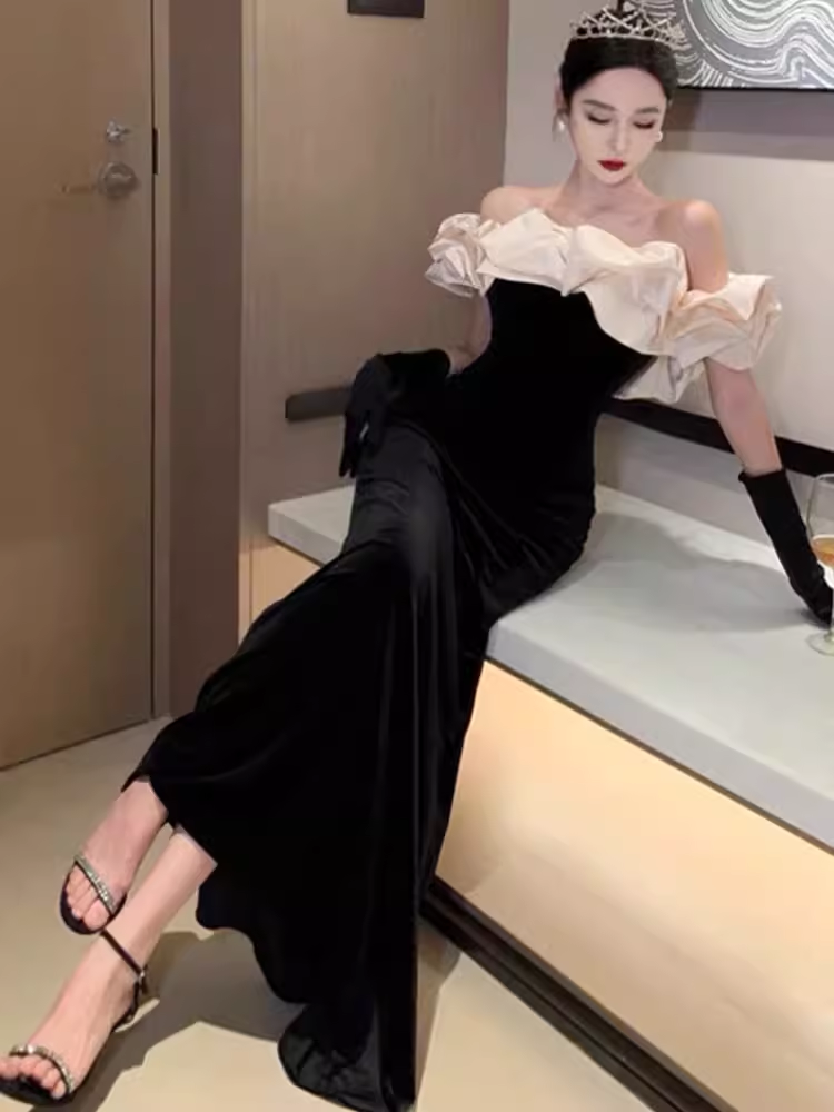 Sexy Mermaid Off The Shoulder Black Prom Dresses C54