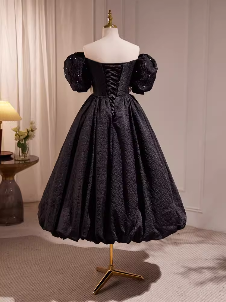Vintage Ball Gown Off The Shoulder Black Birthday Outfits Lace Homecoming Dresses