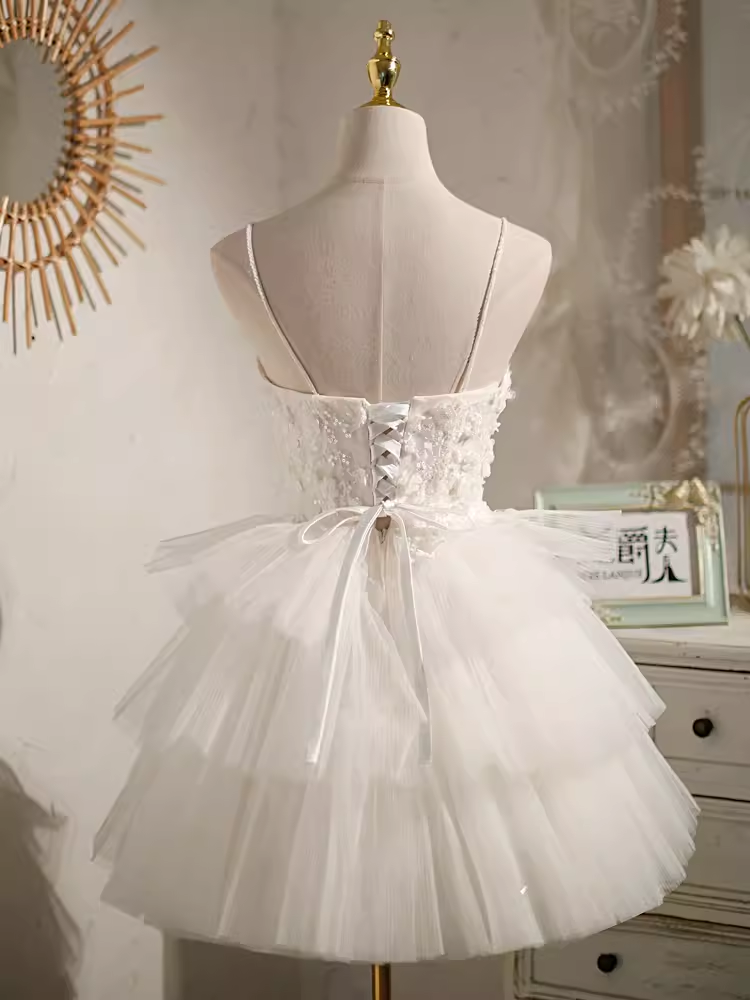 Simple A line Short Birthday Dress White Homecoming Dresses With Beads