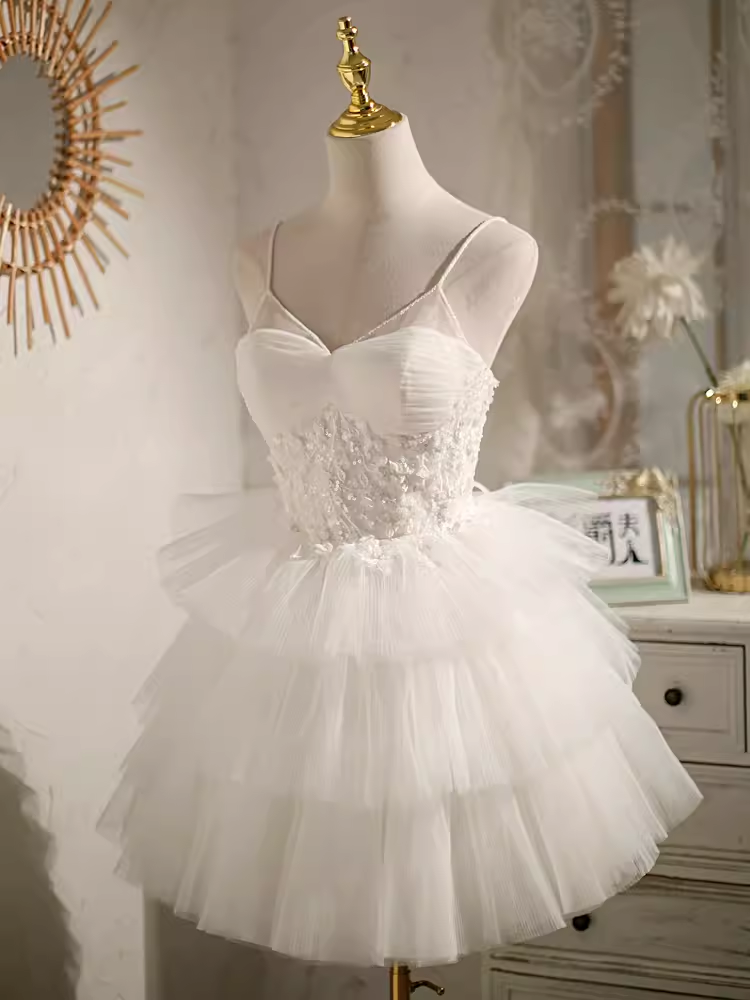 Simple A line Short Birthday Dress White Homecoming Dresses With Beads