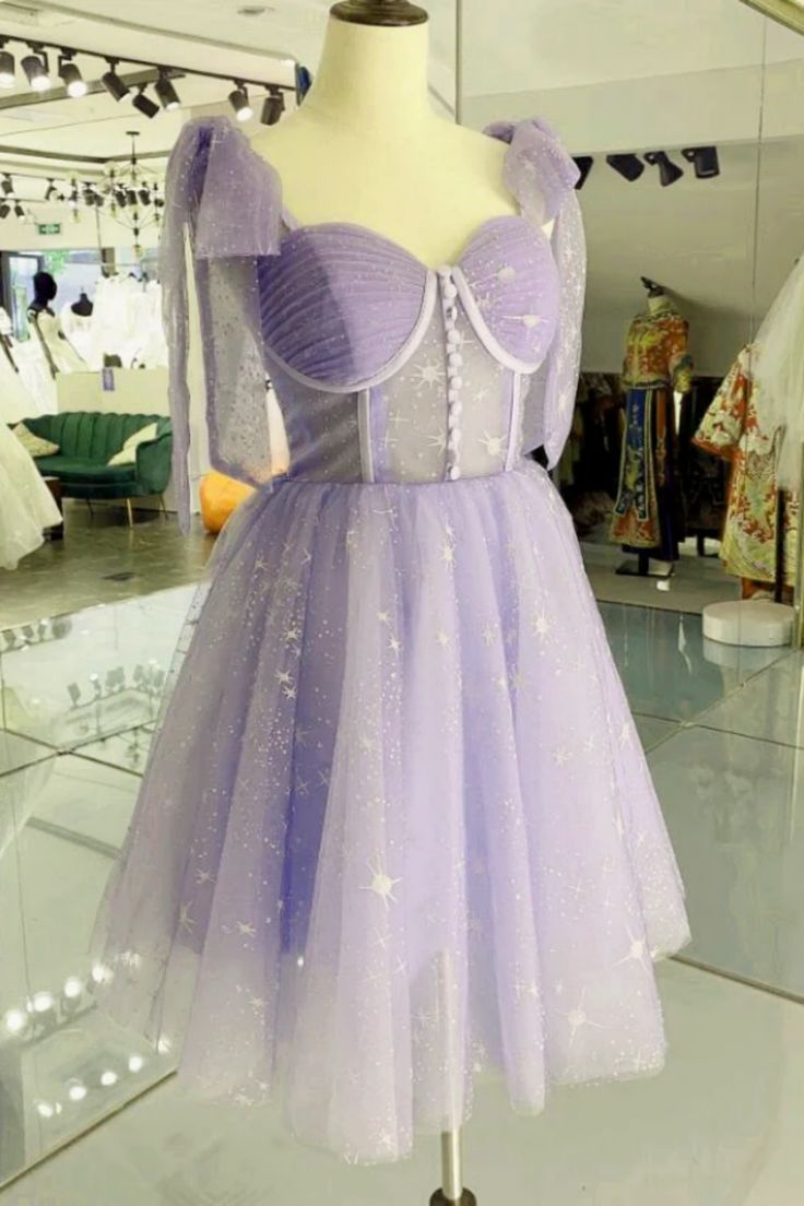 Cute A line Lilac Tulle Short Homecoming Dress