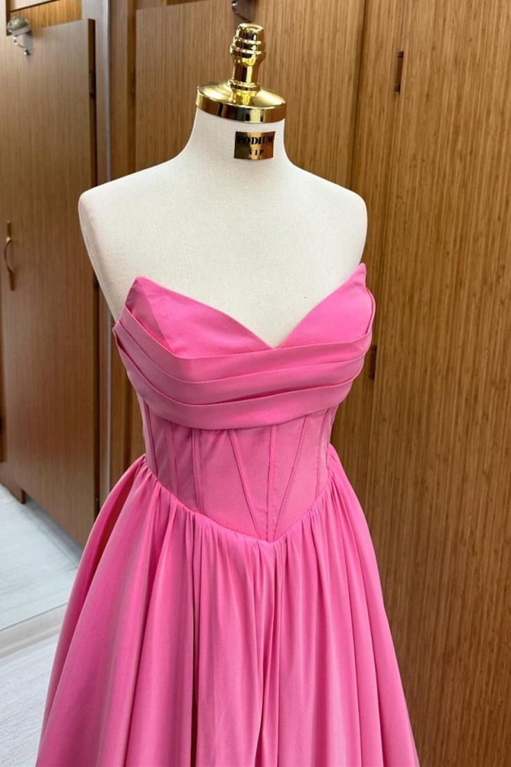 Pretty A Line Strapless Satin Long Prom Dresses Formal Dress
