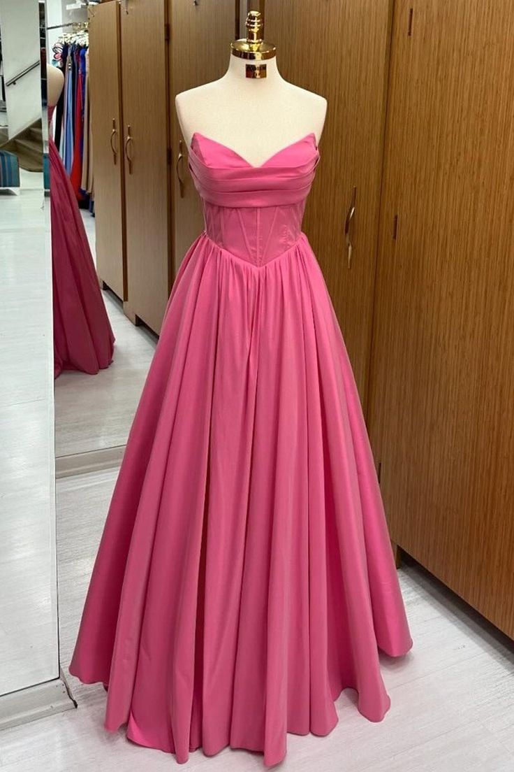 Pretty A Line Strapless Satin Long Prom Dresses Formal Dress