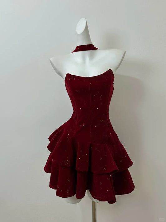 Lovely A Line Strapless Burgundy Satin Sequin Short Homecoming Dress 18th Birthday Outfits