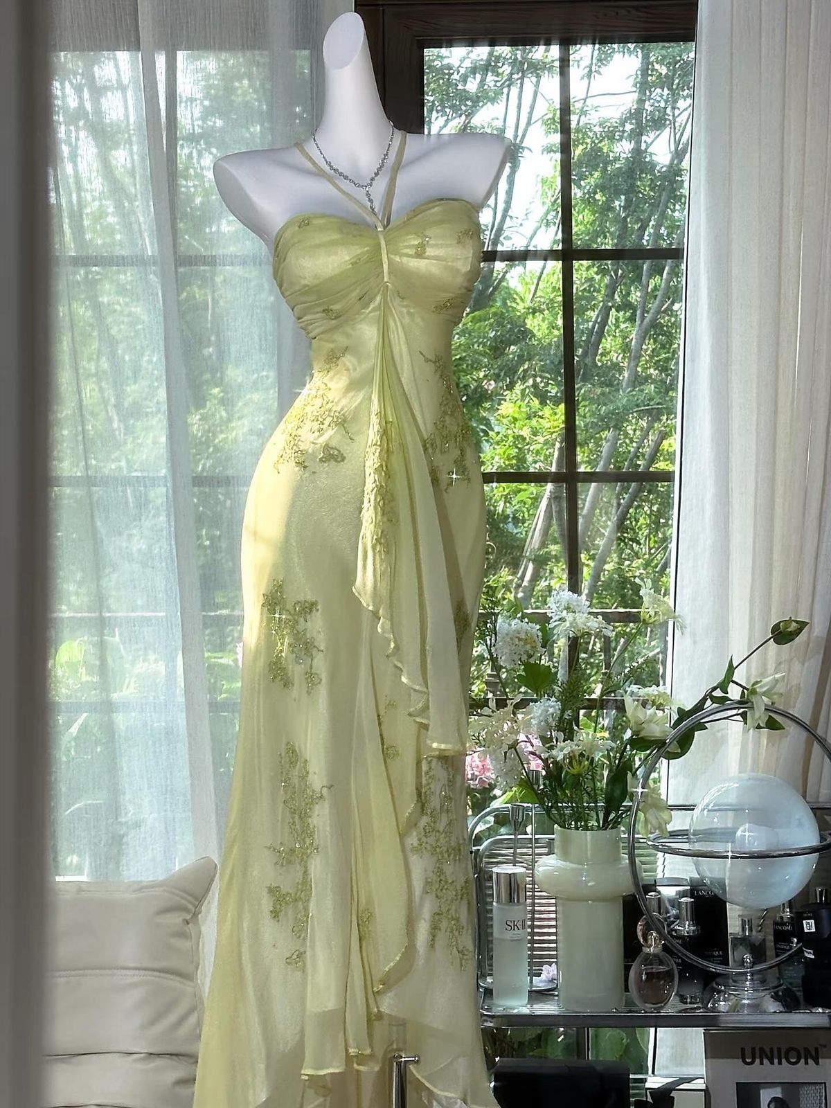 Pretty Mermaid Halter Chiffon Beads Long Prom Dresses Formal Dress