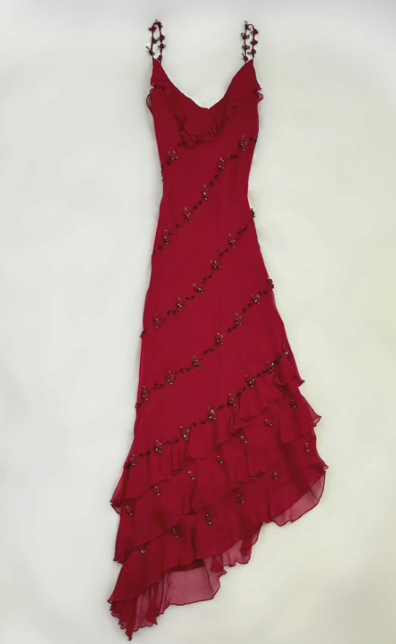 Unique A Line Burgundy Spaghetti Straps Chiffon Beads Long Prom Dresses Formal Dress