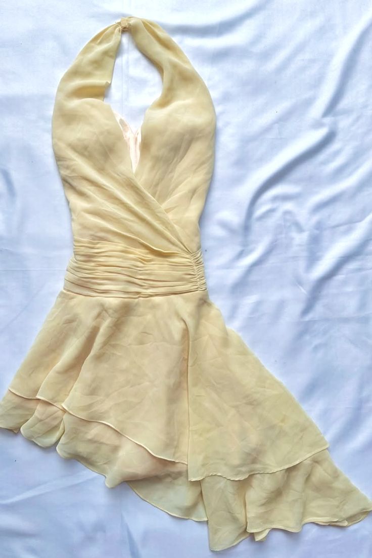 Cute Halter Pastel Yellow A Line Chiffon Short Homecoming Dress 18th Birthday Outfits