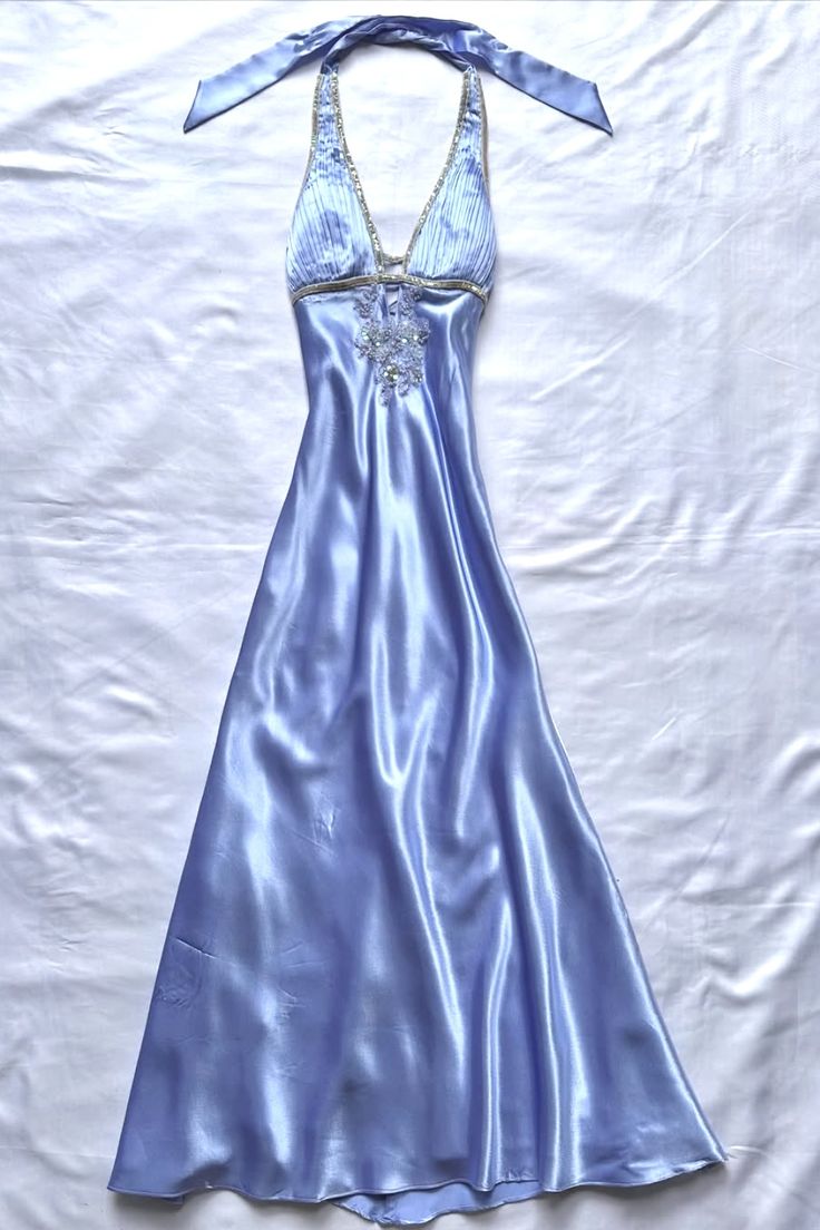 Modest A Line Halter Satin Beads Long Prom Dresses Formal Dress