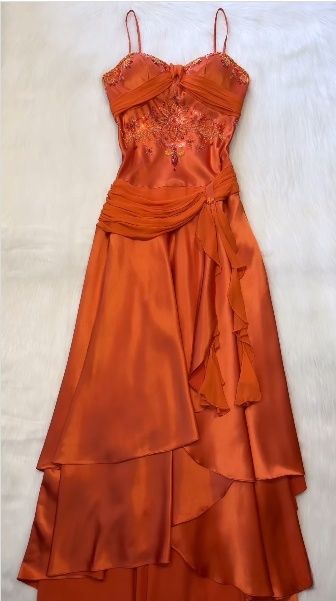 Gorgeous A Line Spaghetti Straps Satin Chiffon Ruffle Beads Long Prom Dresses Formal Dress