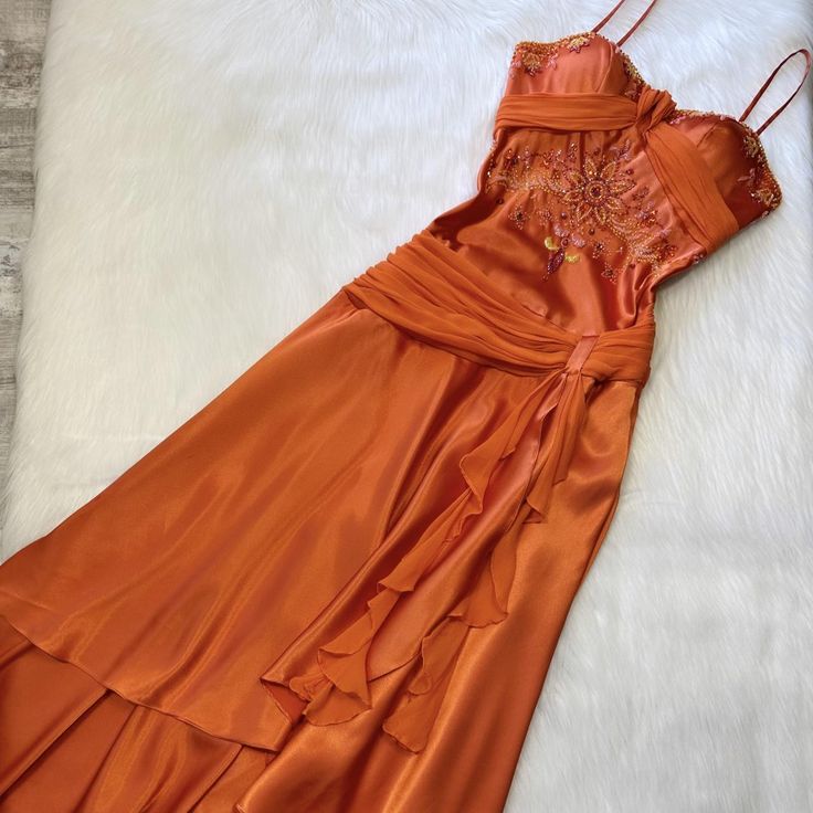 Gorgeous A Line Spaghetti Straps Satin Chiffon Ruffle Beads Long Prom Dresses Formal Dress
