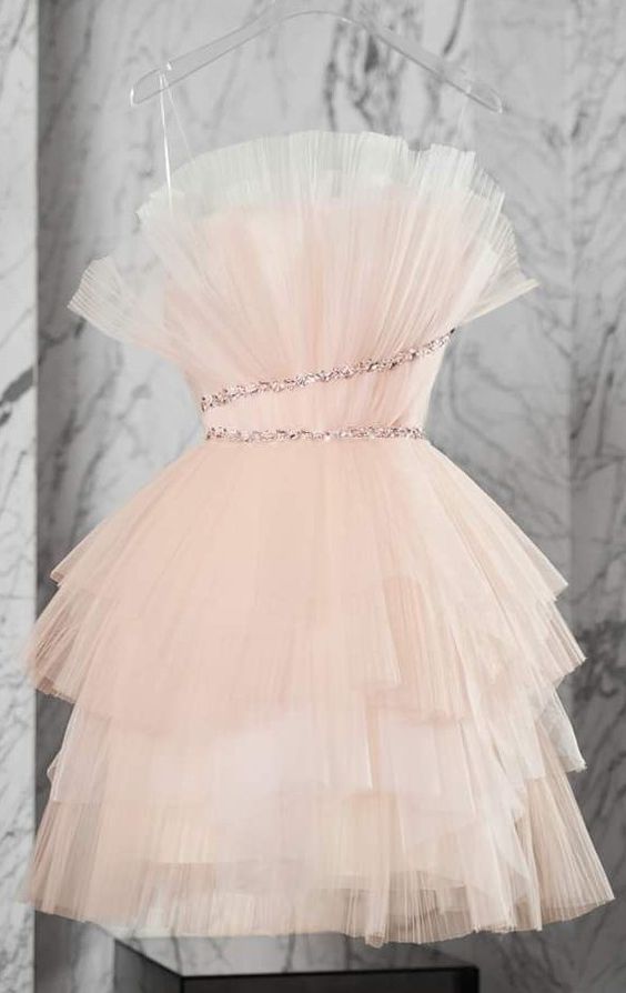 Stunning A line Pink Short Party Dress Tulle Homecoming Dress