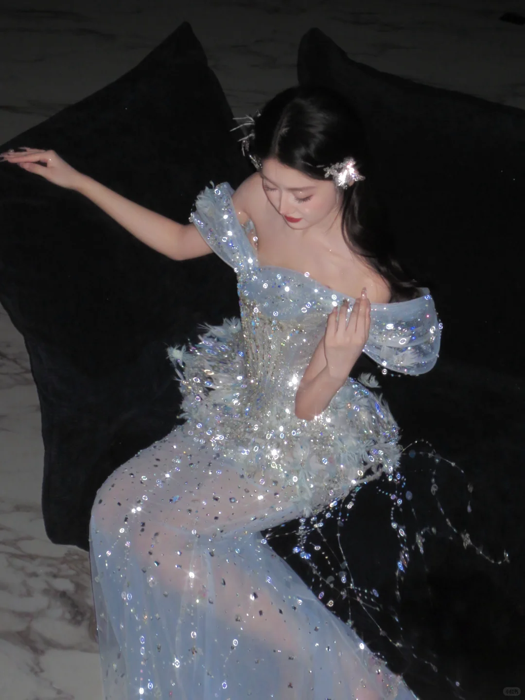 Romantic Mermaid Off The Shoulder Tulle Sequin Tassel Long Prom Dress,Formal Dress