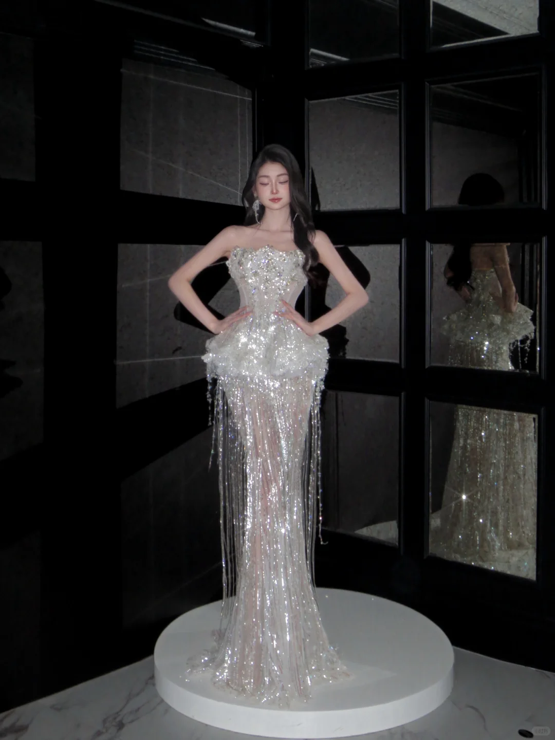 Luxurious Mermaid Strapless Tulle Sequin Tassel Long Prom Dress,Formal Dress